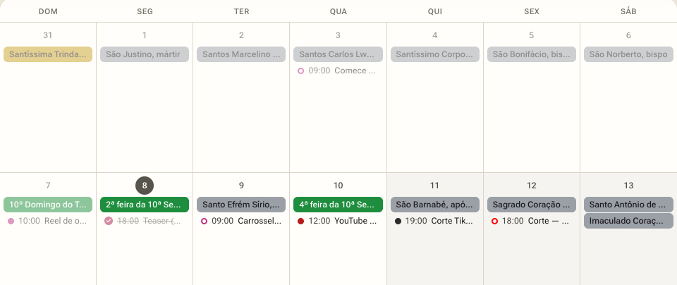 Visão Mídia: a peça aparece como vários cards, em dias diferentes, coloridos pela rede.